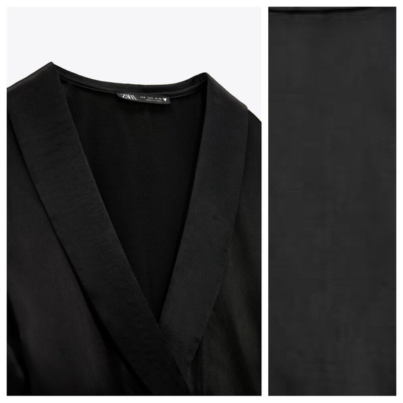 NWT. Zara Black Satin Effect Mini Dress with Rhinestone Appliqués. Size XXL. - Picture 5 of 11